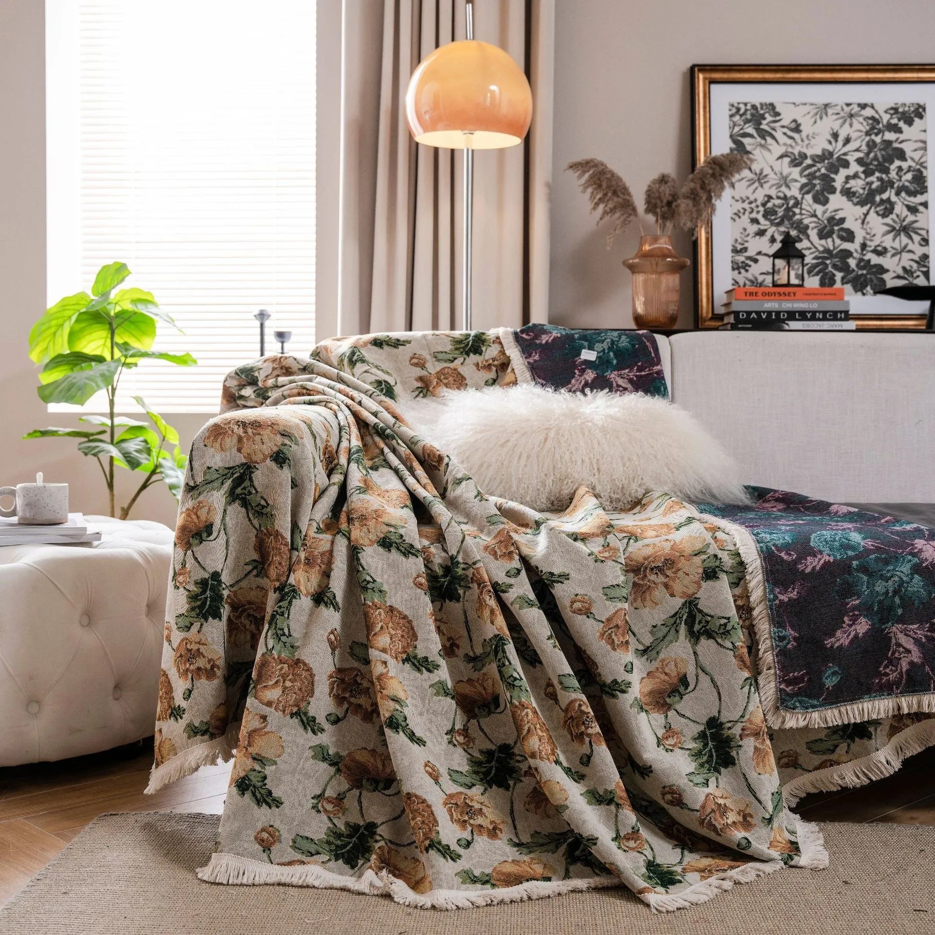 American country retro jacquard sofa cover with floral pattern on furniture