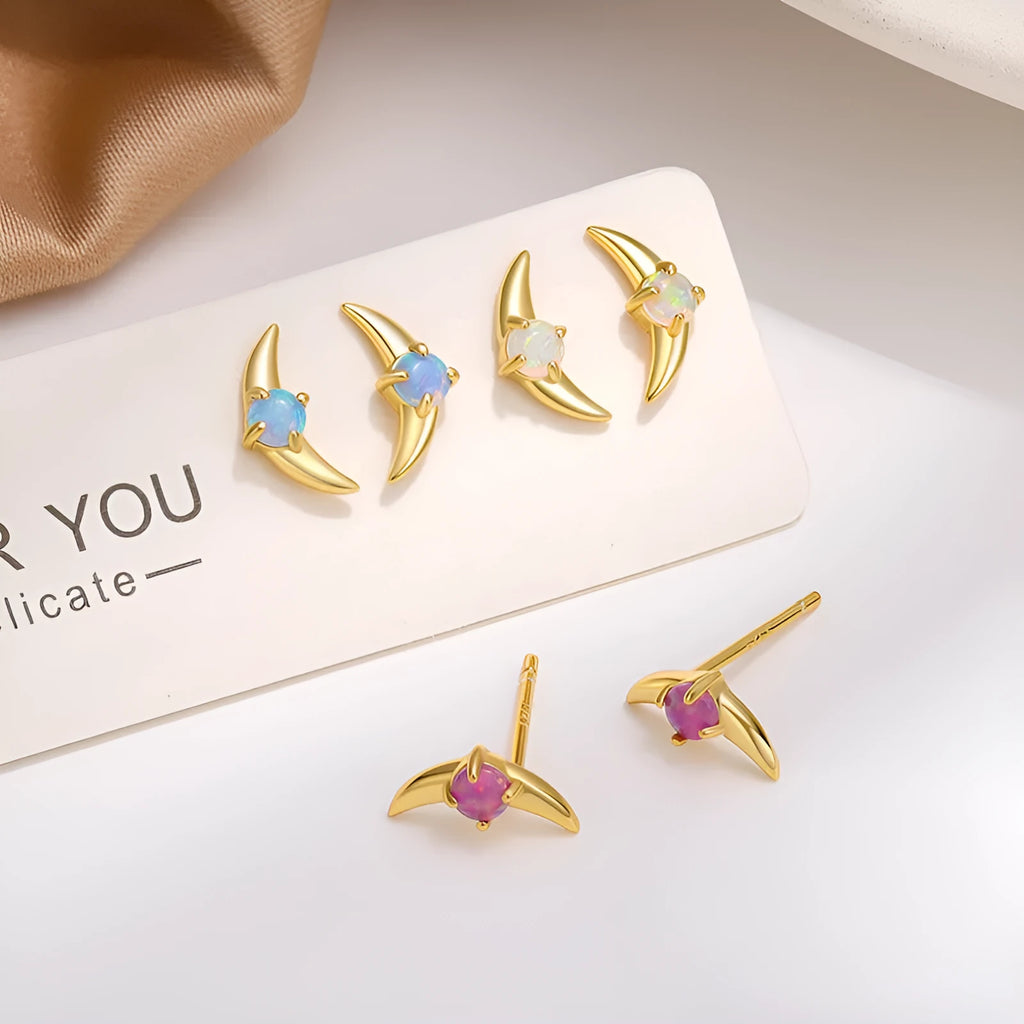 Geometric 925 silver women's earrings with gold or platinum electroplated finish and blue, purple, or white cubic zirconia stones.