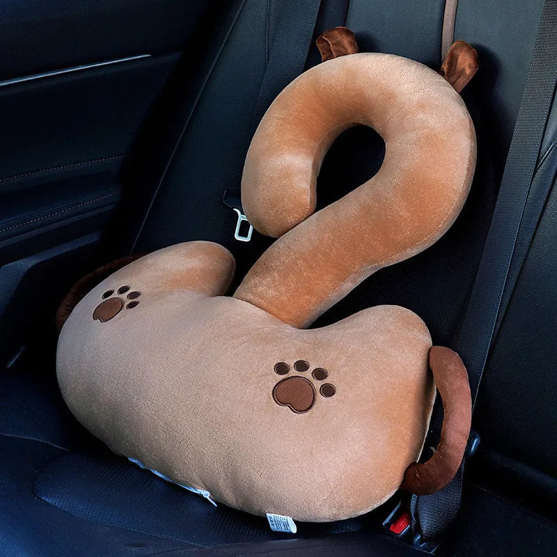 Cartoon cushion pillow with cute animal and question mark hug car design in a choice of six colours.