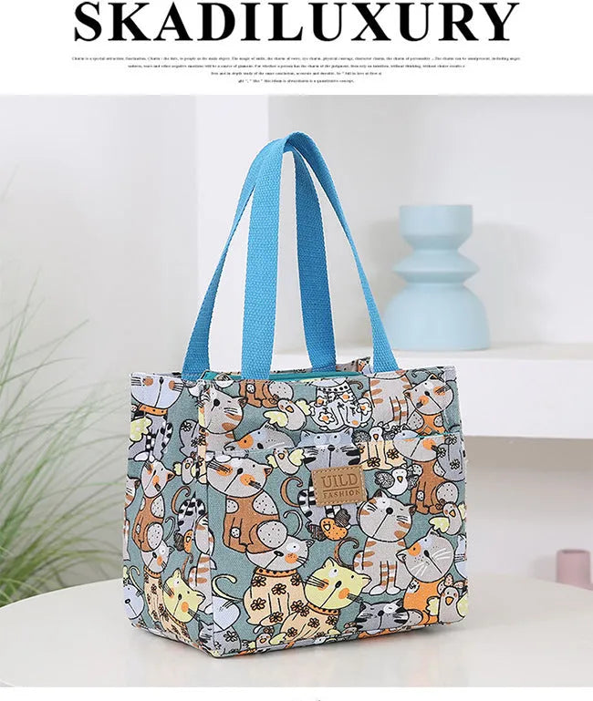 Women's printed canvas bag with aluminium frame in floral pattern and colour variations