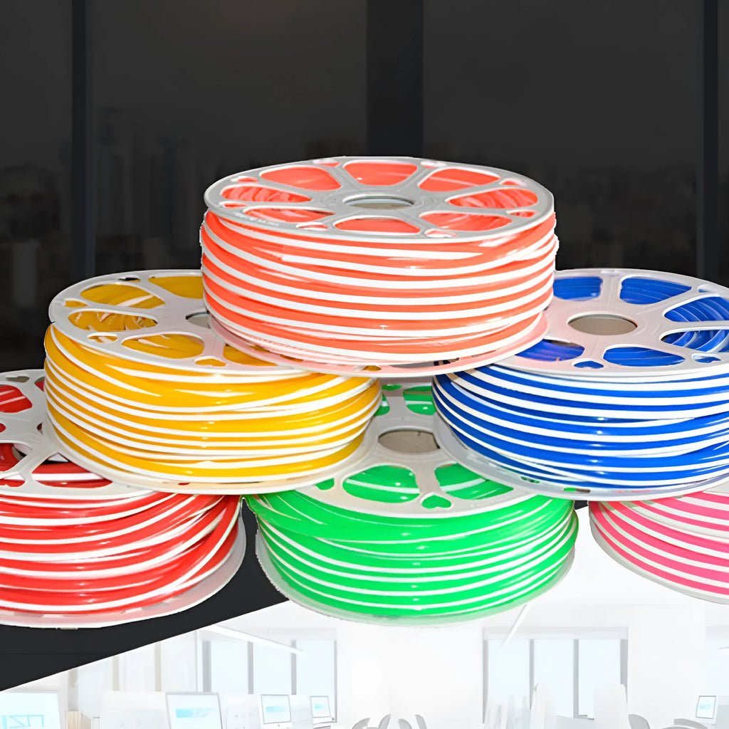 Flexible silicone neon light bar showing 8mm width and available in multiple colours on 50 metre roll