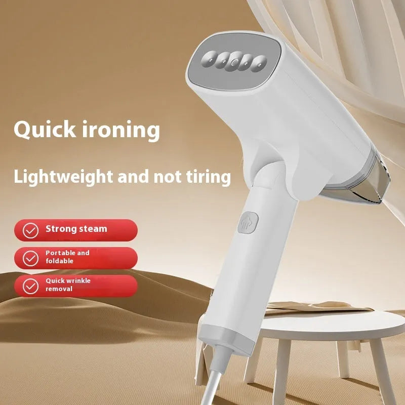 Handheld garment steamer in blue or white with 1300W power and compact design