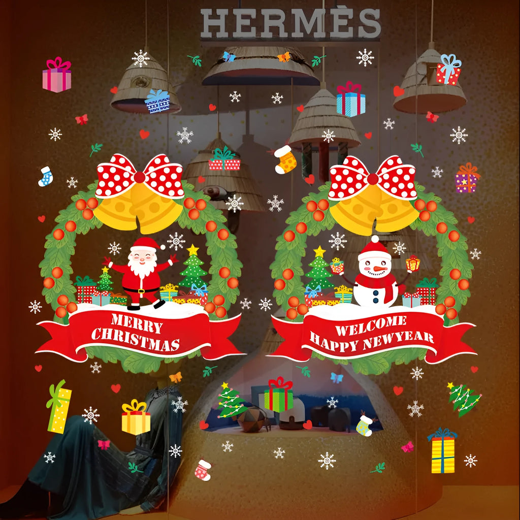 Two large 60x45cm Christmas cartoon electrostatic PVC wall stickers for bedroom decoration