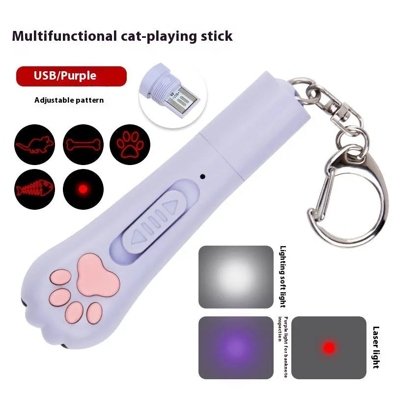 Infrared cat teasing stick with laser patterns, moon-light lamp and pet footprints design in plastic