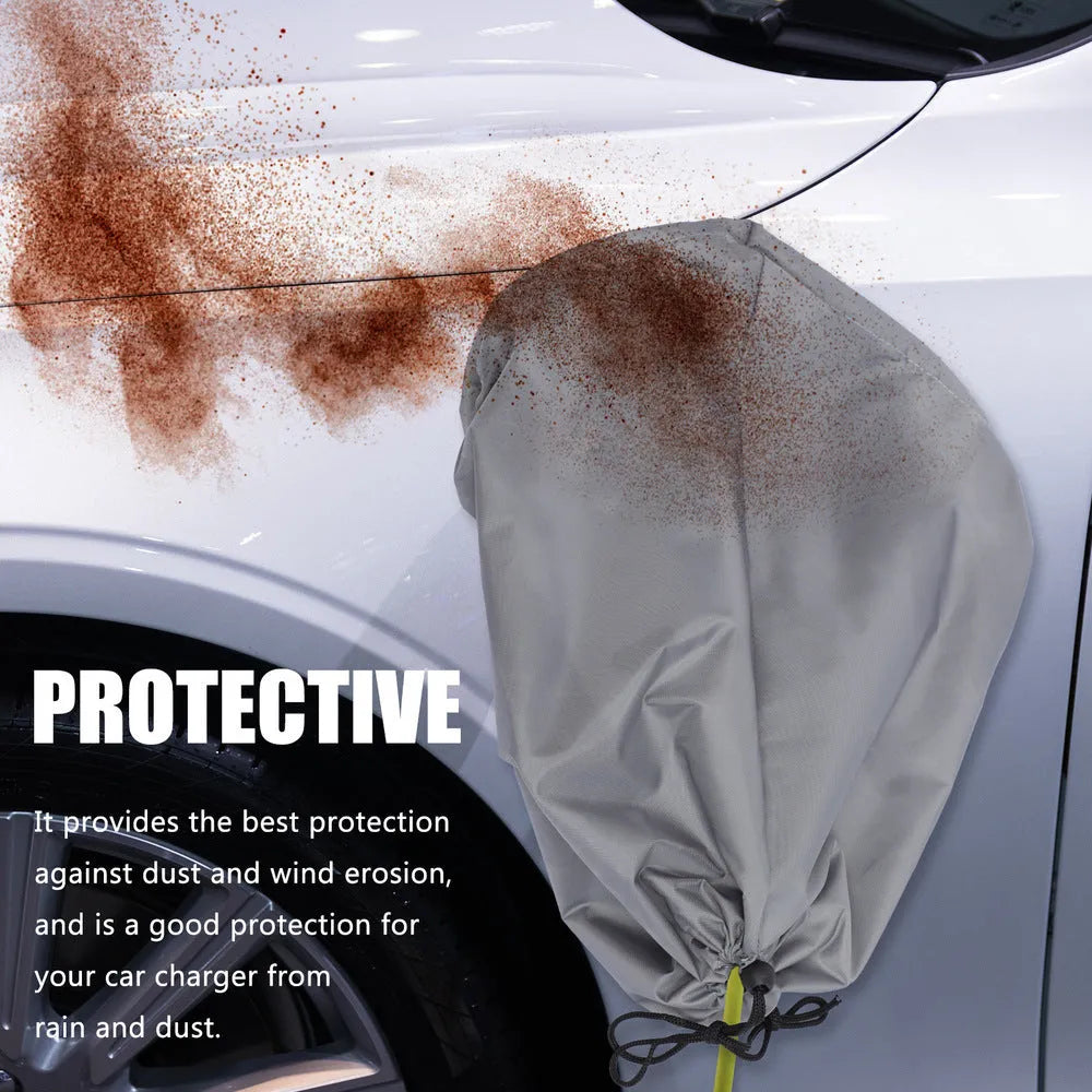 Waterproof charging port cover for new energy vehicles in grey with drawstring closure