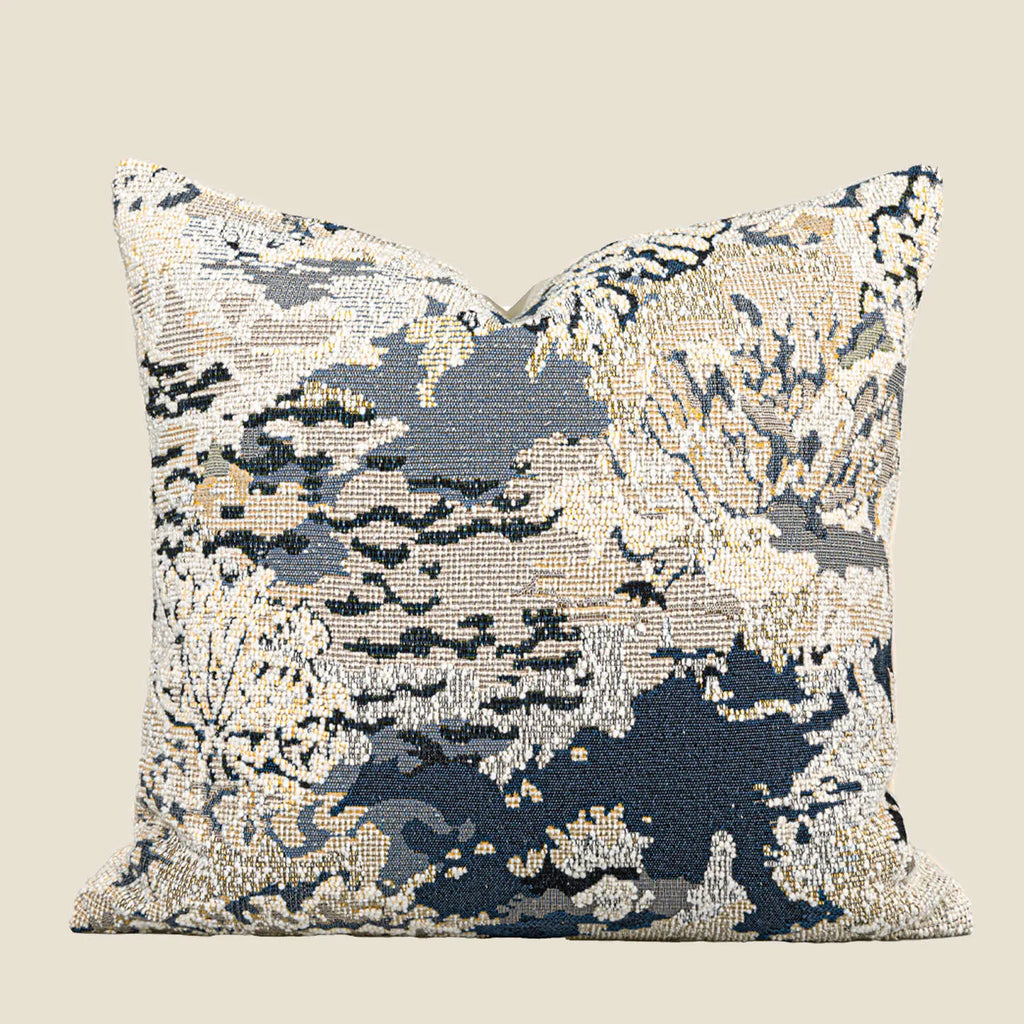 French style decorative cushion with abstract floral pattern in antique blue colour