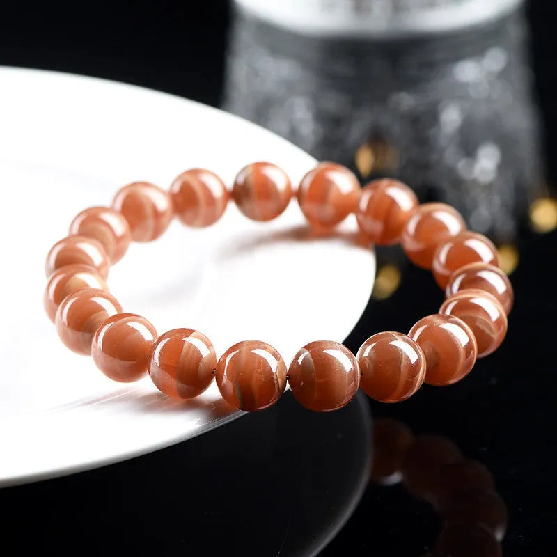 Natural Old Mine Rhodochrosite round beads bracelet with Ruyi design elements