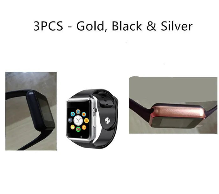 A1 Smart Watch with 1.54-inch display shown in multiple colour options including black, silver, white and gold