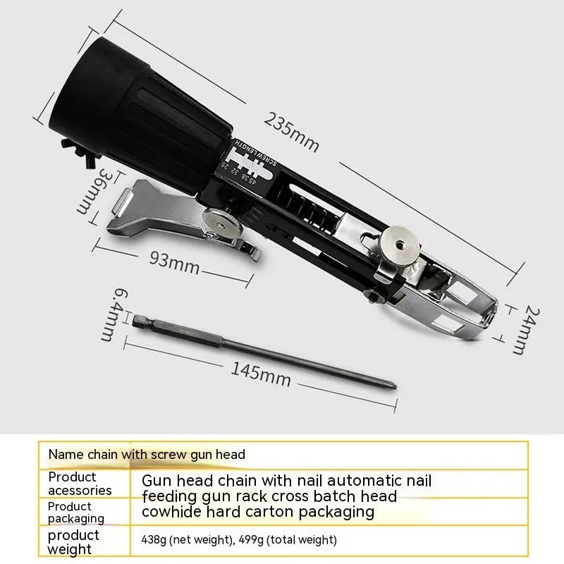 Chain screw gun head automatic nail gun electric screwdriver attachment with cross head