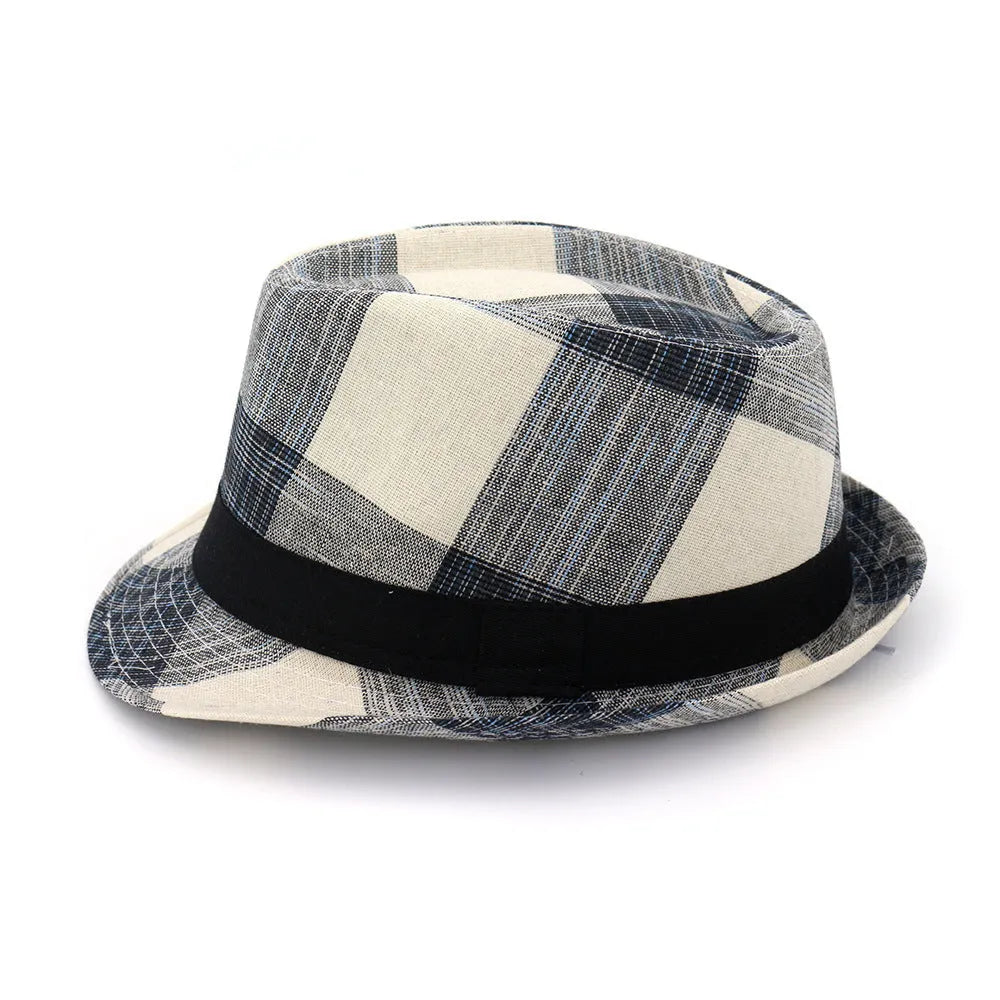 Blue polyester sun hat with a bell-shaped crown and a 4.5cm brim on a white background.