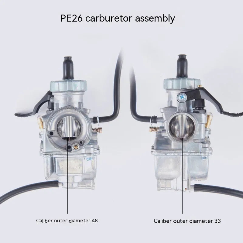 Motorcycle carburetor assembly, flat suction plunger type, for Ba Jia and PE26 models