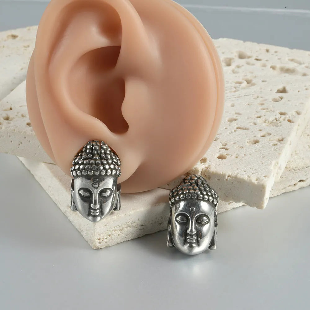 Stainless steel hollow skull Buddha geometric earrings with electroplated colour finishes