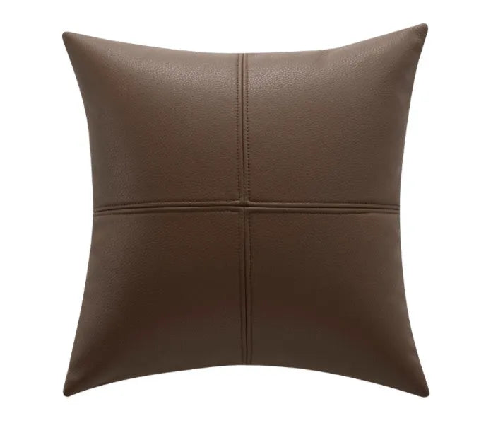 Solid colour soft cowhide leather pillow cover in Nordic style on a sofa.