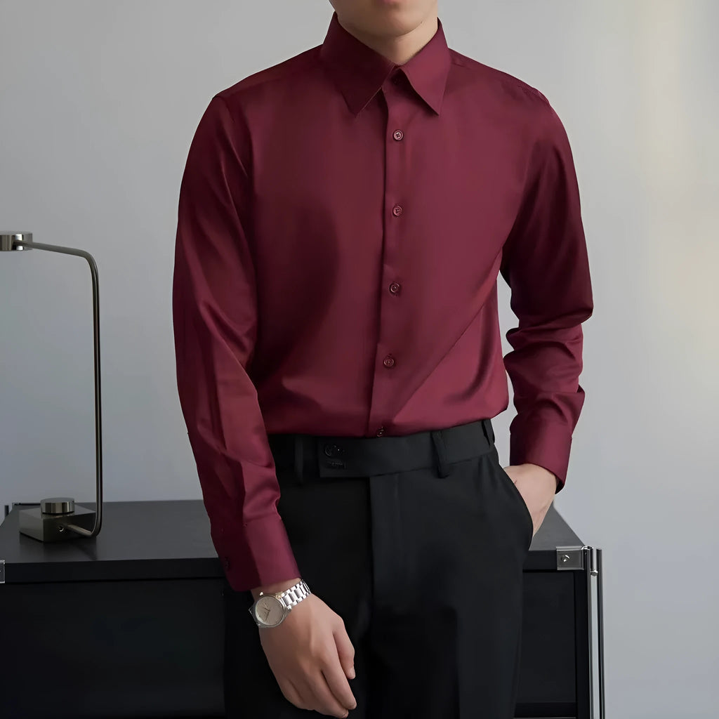 Man wearing a black loose-fit long sleeve cardigan shirt in Korean style.