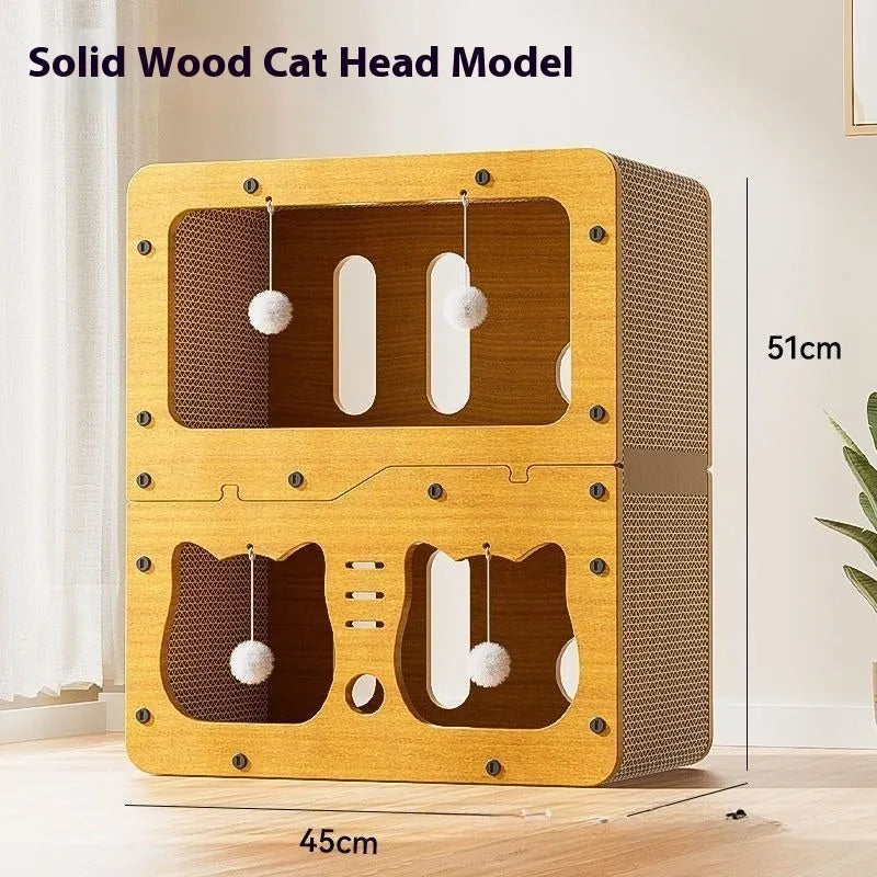 Double layer cat scratching board with integrated nest in cute owl, cat head, or double door designs