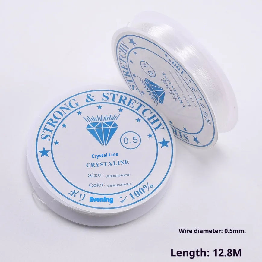 Transparent white crystal fishing line elastic cord reel for jewellery making and craft projects