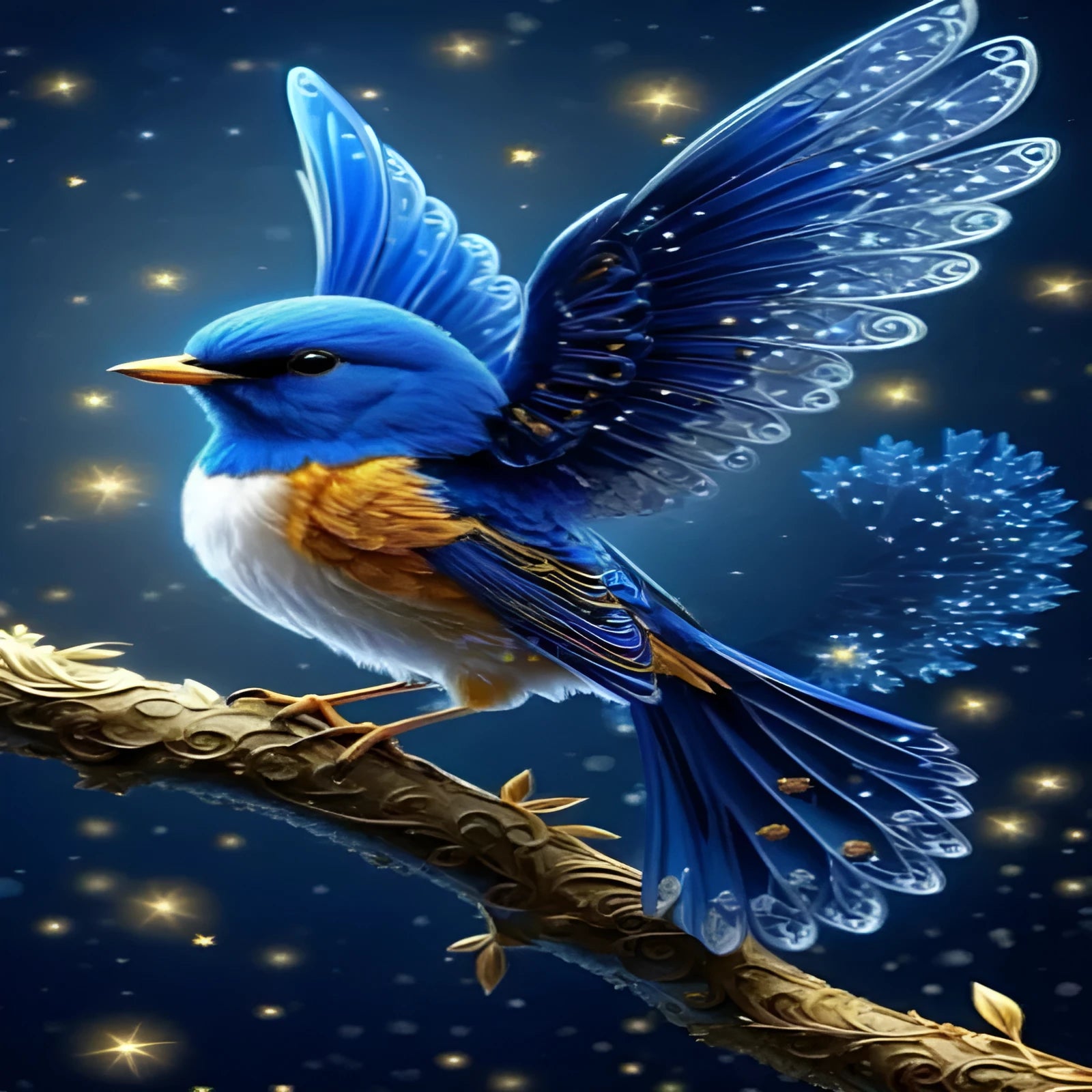 Handmade DIY blue bird diamond painting kit on a 60x100 cm canvas with acrylic rhinestones.