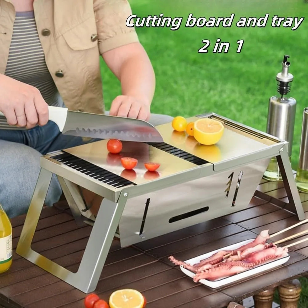 Small foldable portable charcoal grill for outdoor use