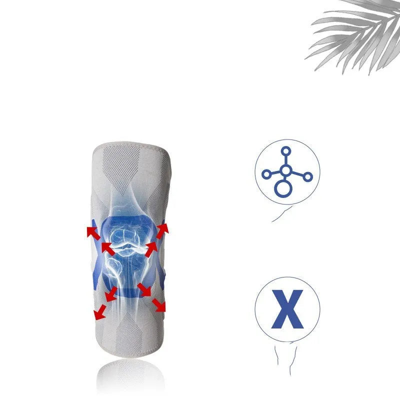Men's silicone knee pad for sports protection in a two-tone colour, shown on a knee.