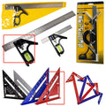 Red thin 7-inch metal combination angle ruler with dual metric edges for civil surveying