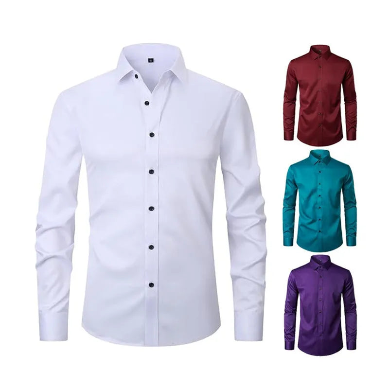 Men's long sleeve stretch work shirt in polyester, shown in a colour from the range of fifteen options.