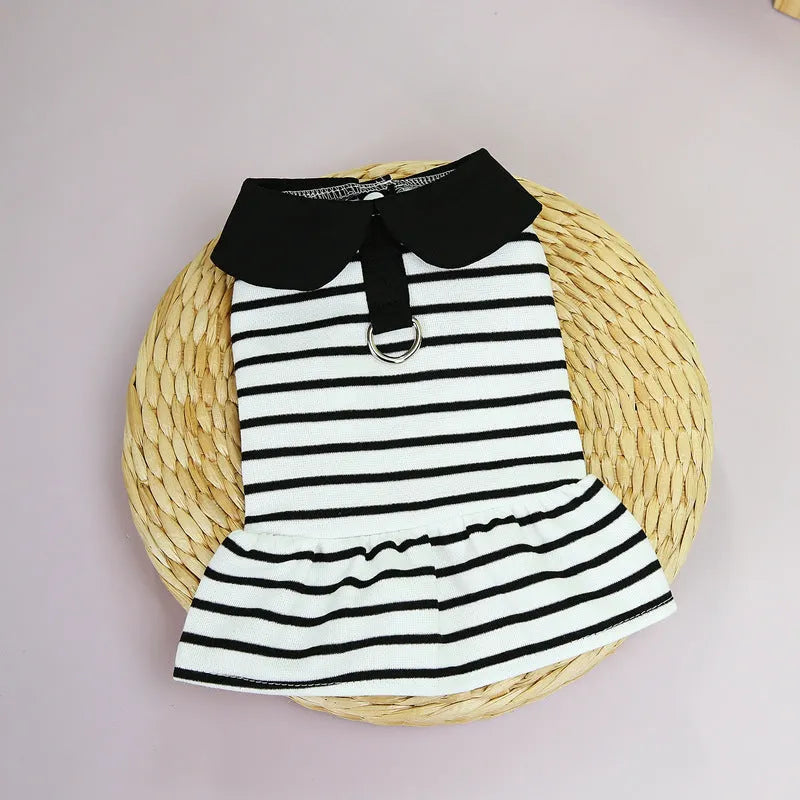 Striped cotton T-shirt and skirt set for pets in summer colours