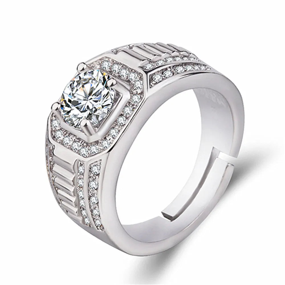 Men's copper ring with large square diamond setting and adjustable opening in gold finish