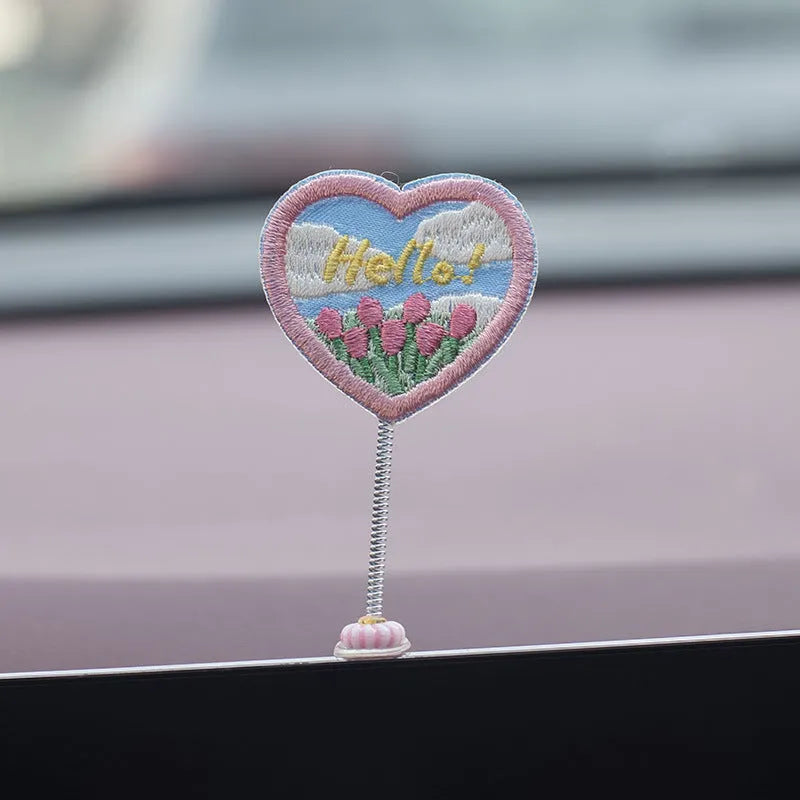 PVC cartoon duckling car decoration set with six ducks and one sign for dashboard or windscreen