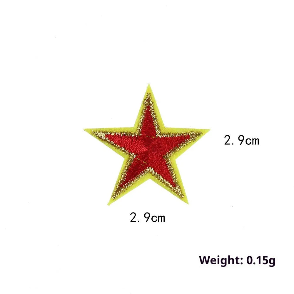 Colourful handmade embroidered five-pointed star cloth stickers for DIY decoration on fabric.