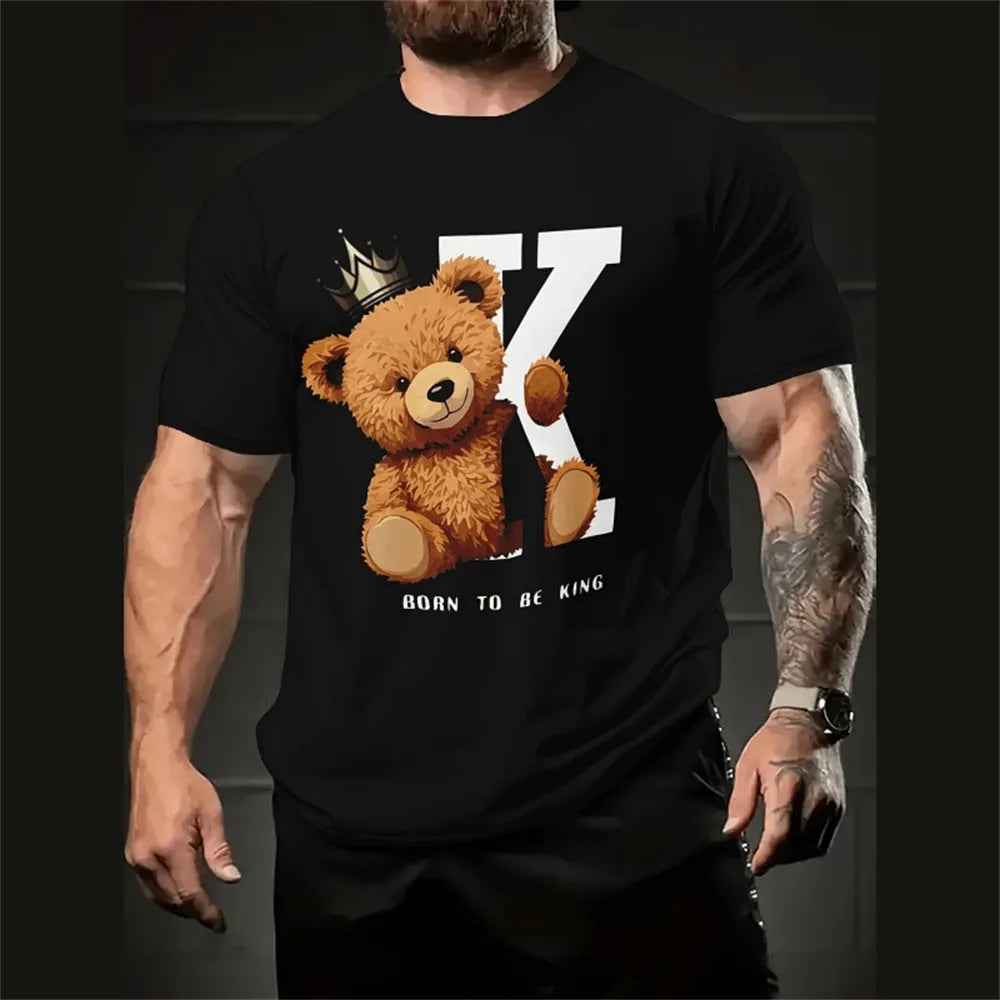 Men's loose-fit light blue T-shirt with a large cartoon character 3D print on the front.