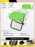 Outdoor foldable pencil box stool with Oxford cloth seat shown in khaki colour, folded and unfolded.