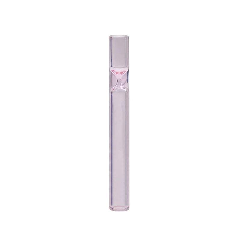 Straight transparent glass telescopic smoke pipe nozzle on a plain background.
