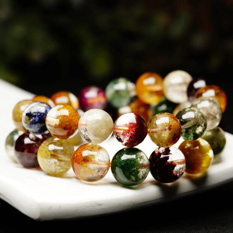 Crystal bracelet with colourful cornucopia design and retro ethnic styling on wrist