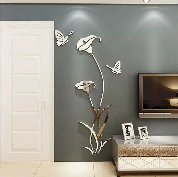 Lily flower 3D acrylic wall sticker in pink colour with dimensional stereo design