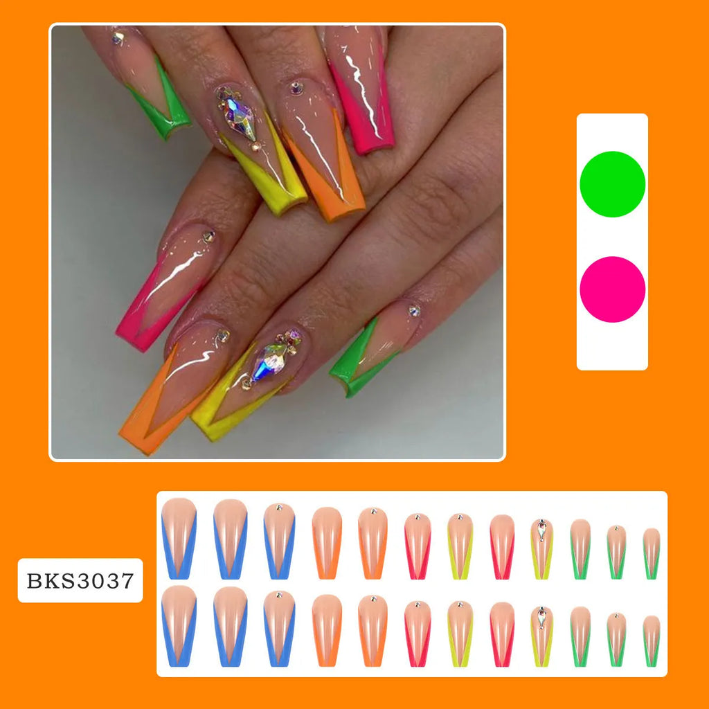 Detachable nail tips with diamond colour French design and cartoon love cross heart patterns, BKS3037 colour, with jelly glue and file.