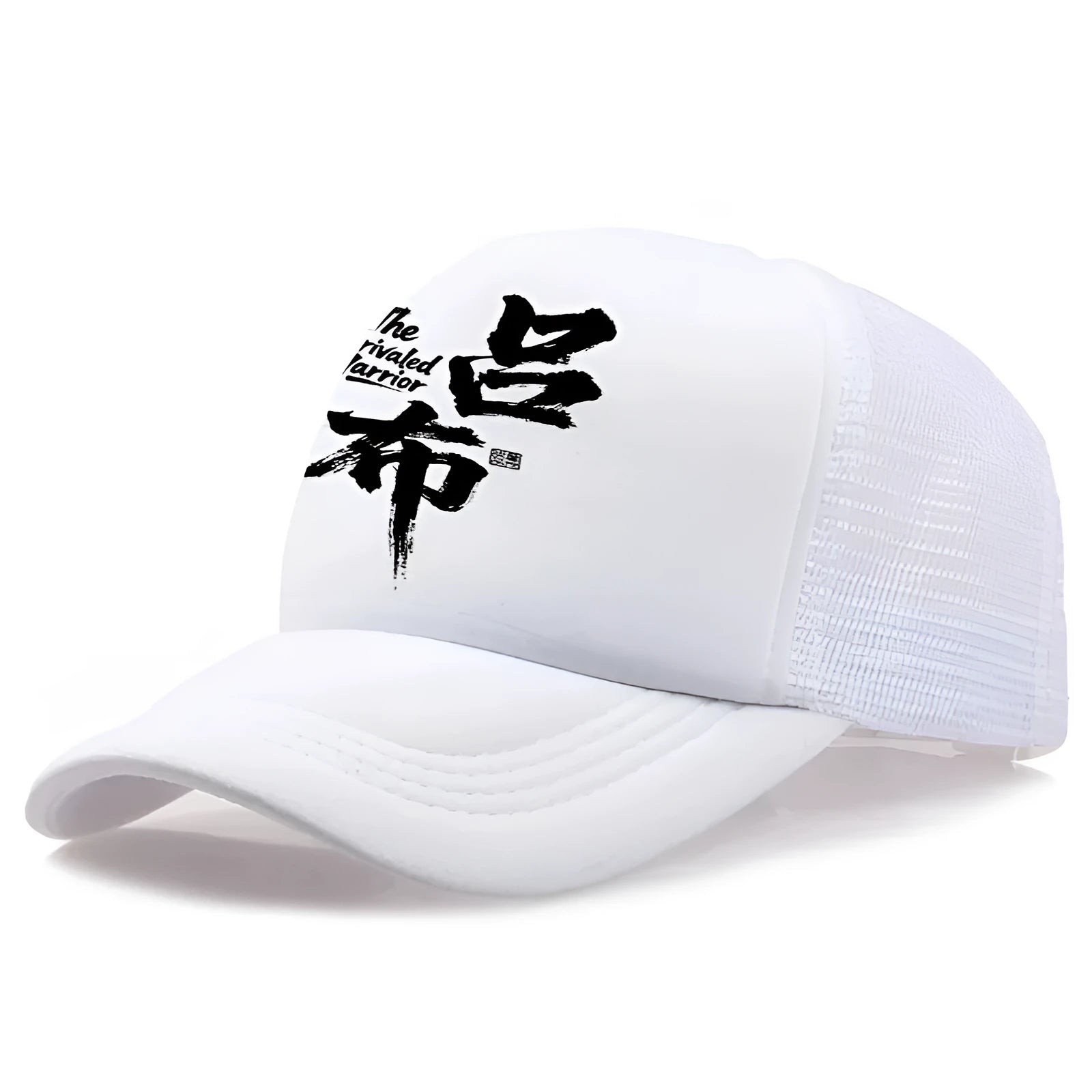Men's adjustable polyester baseball cap shown in available colours: white, pink, blue, green, black, and grey.