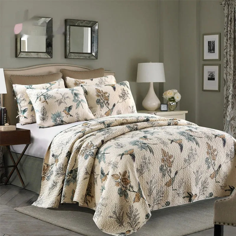 Pure cotton quilt cover set with pillowcases in American style floral pattern