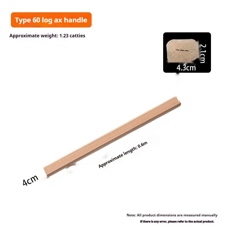 Solid locust wood replacement handles for axes, hoes, and sickles in various lengths on a plain background.