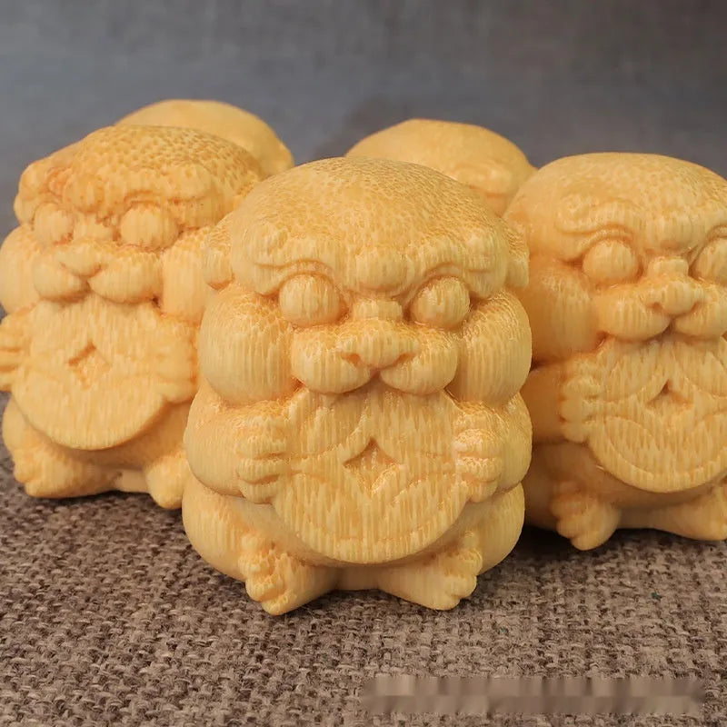 Solid bamboo carving ornament with traditional Take Money motif, 4.5cm tall