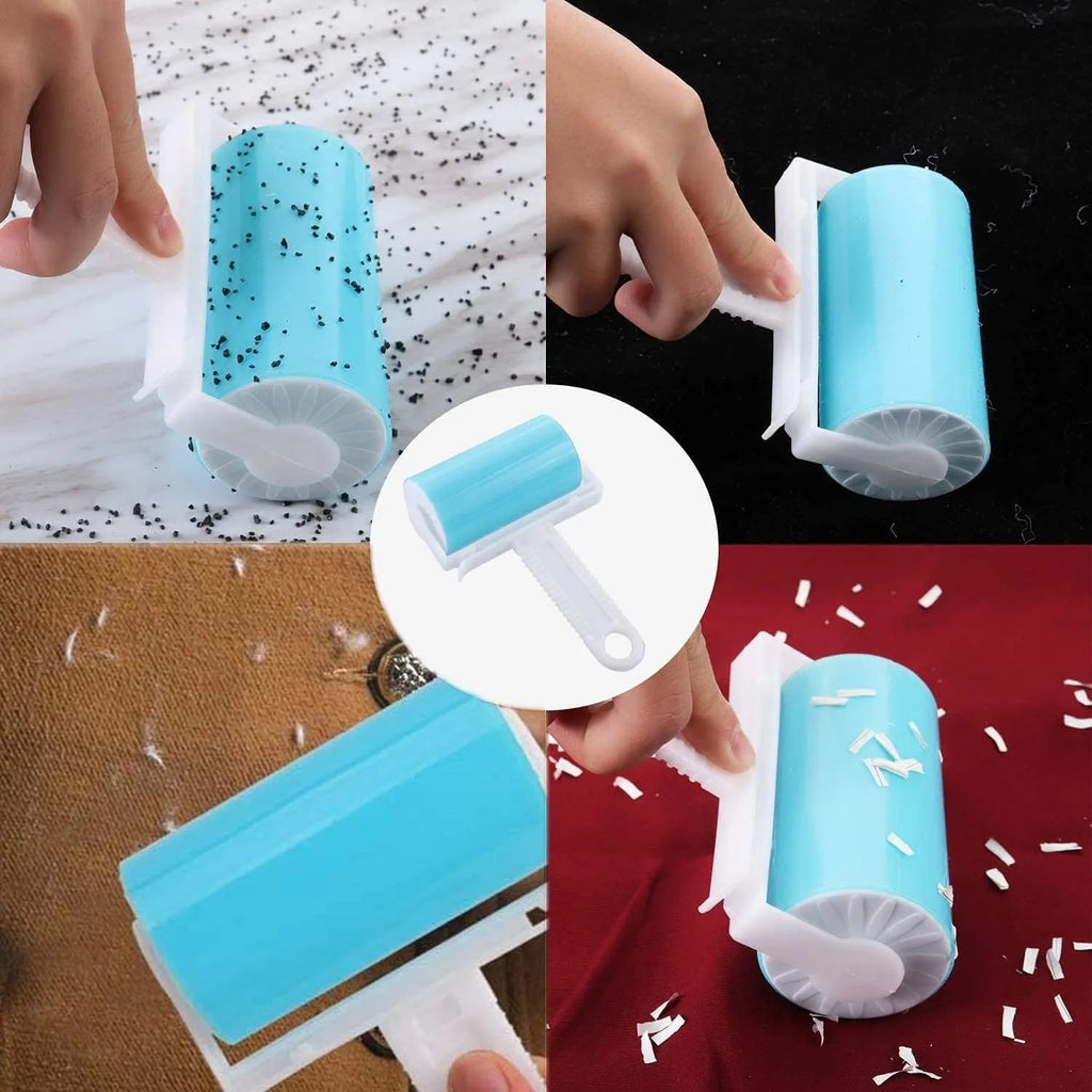 Washable reusable lint roller with cover for pet hair removal on fabrics