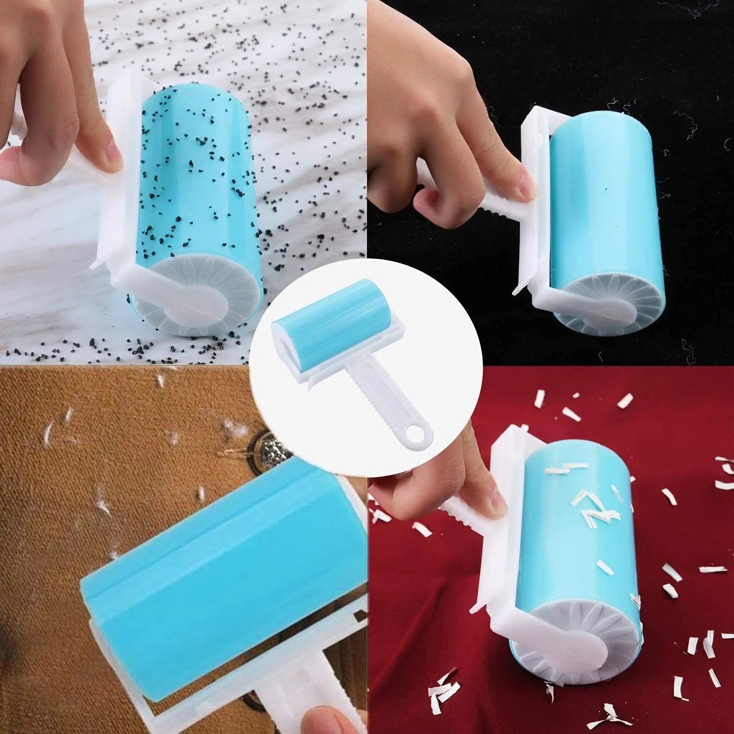 Washable reusable lint roller with cover for pet hair removal on fabrics