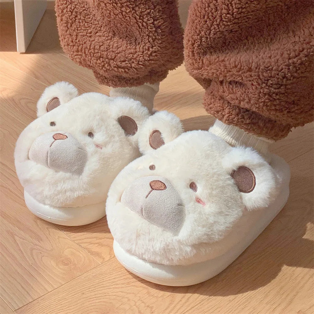 Women's baotou plush slippers with suede upper and round toe in milky white colour