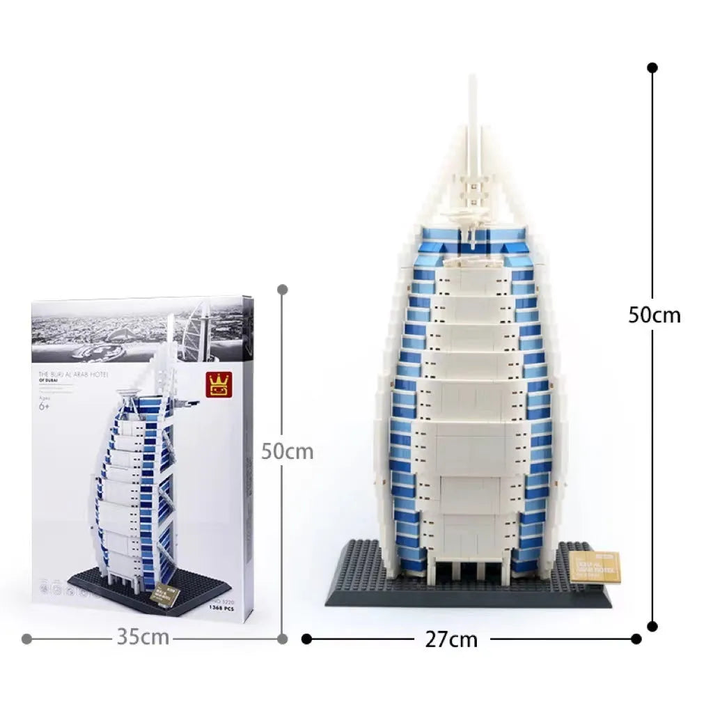 Wange plastic building block set with over 800 pieces for constructing landmark models including Big Ben and the Statue of Liberty.