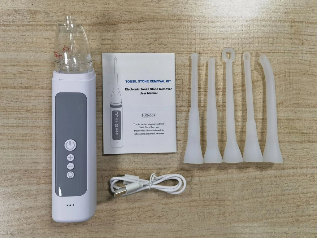 Milky white tonsil stone extractor oral cleaning tool kit for dental stone removal