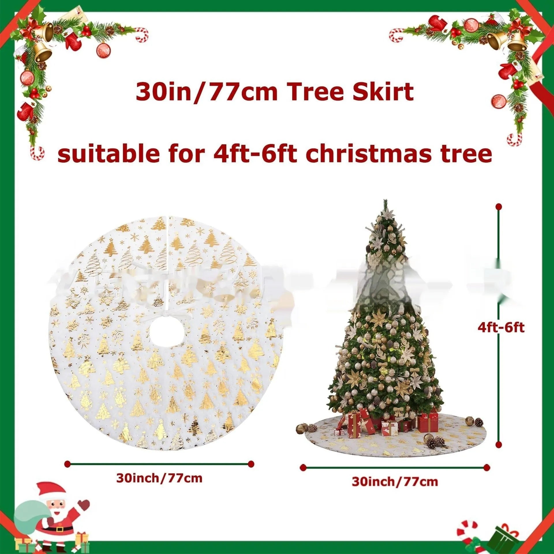 Plush Christmas tree rug with snowflake star motif in four size options on wooden floor
