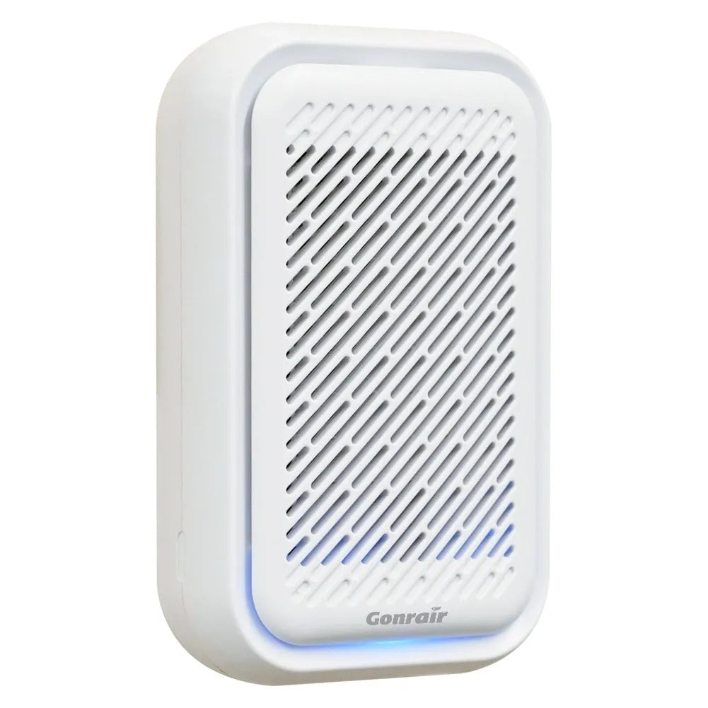 White wall-mounted air purifier with direct plug-in power cord for rooms under 10 square metres