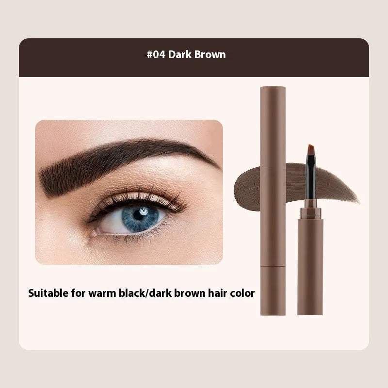 Double-headed eyebrow cream showing pencil and powder ends with five shade options displayed.