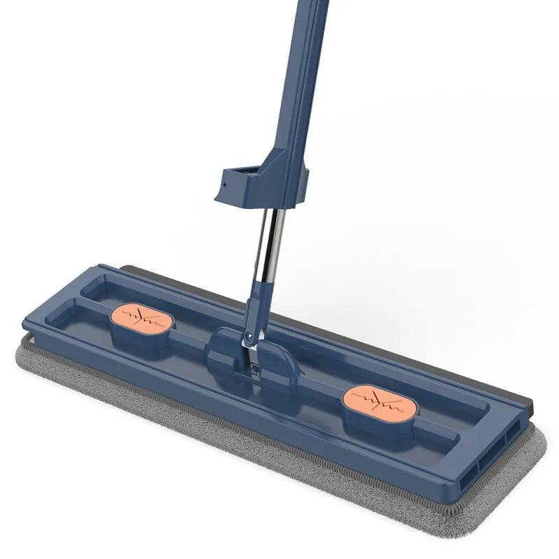 Large flat mop with stainless steel handle and 360 rotating head for hard floor cleaning