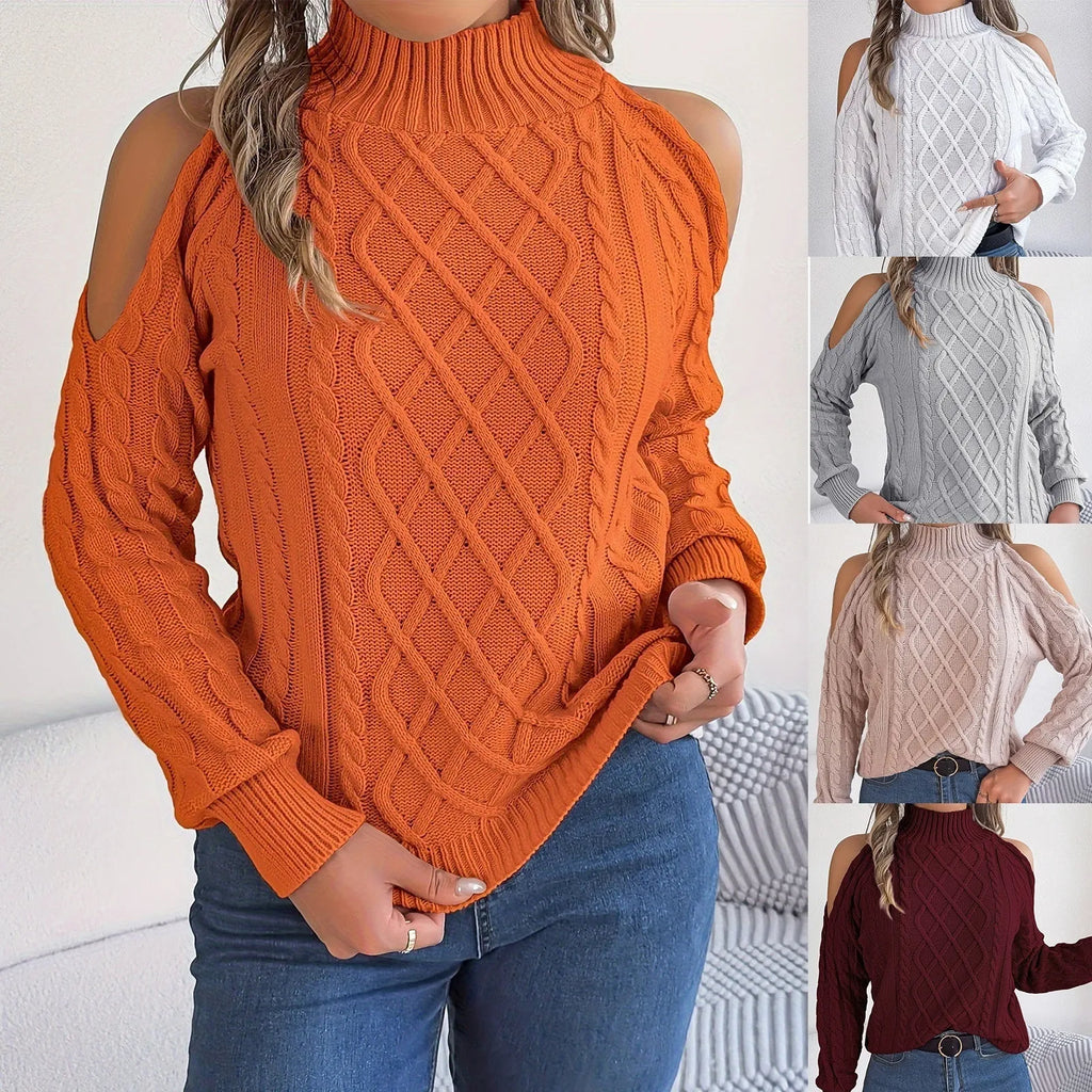 Women's twisted pattern strapless pullover sweater with lantern sleeves in acrylic knitwear
