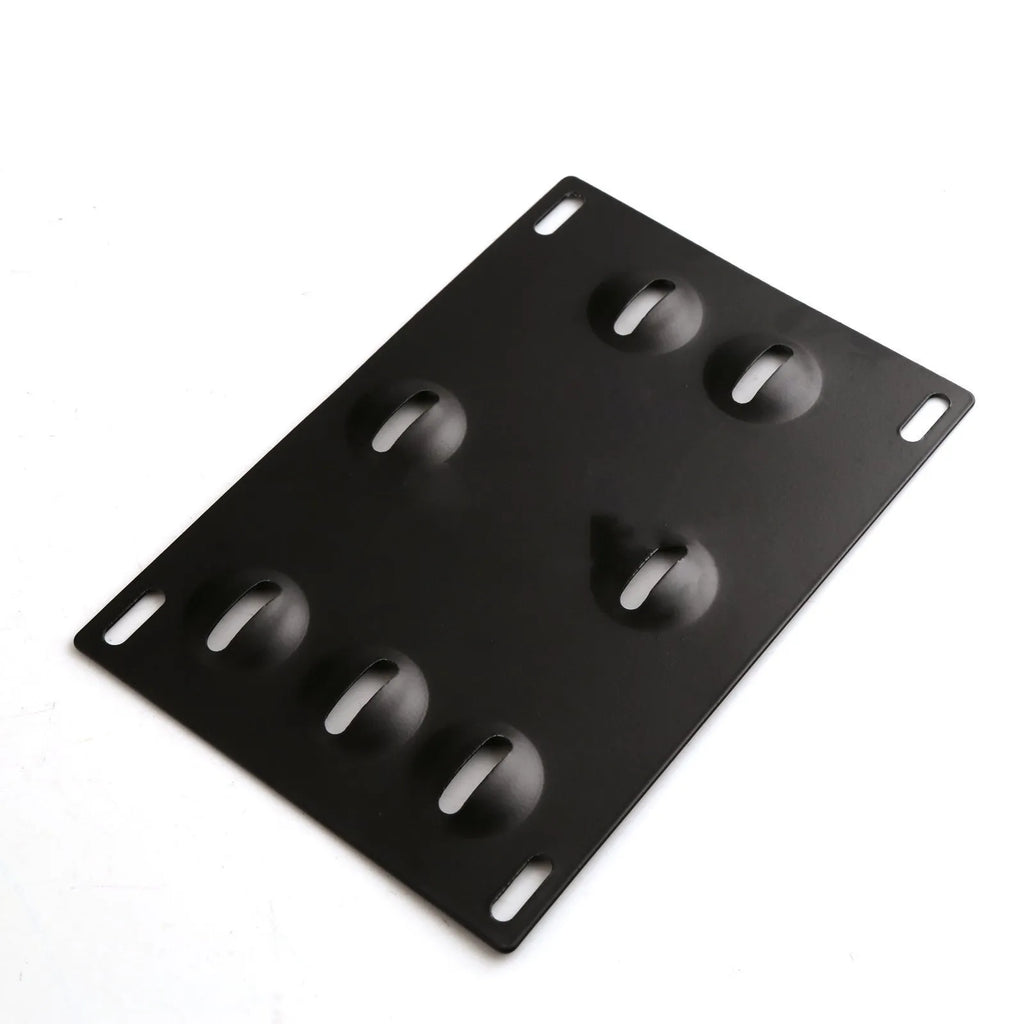Black metal licence plate frame with trailer hook mount for car modification